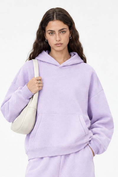 Women Fall Clothing Loose Boxy Fleece Pocket Ribbed Hoodie