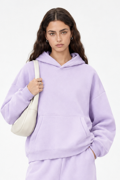 Women Fall Clothing Loose Boxy Fleece Pocket Ribbed Hoodie