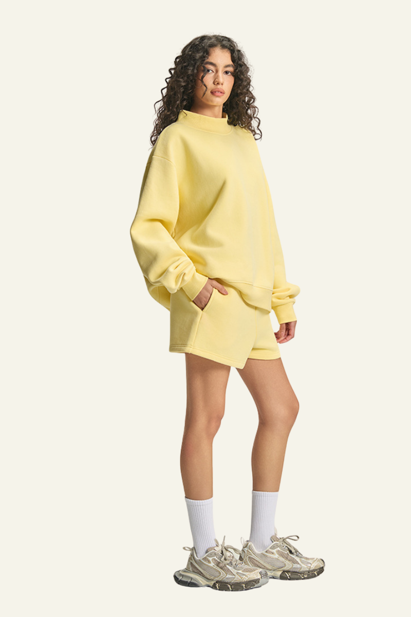 Women's Streetwear Set:Mock Neck Sweatshirt And Shorts