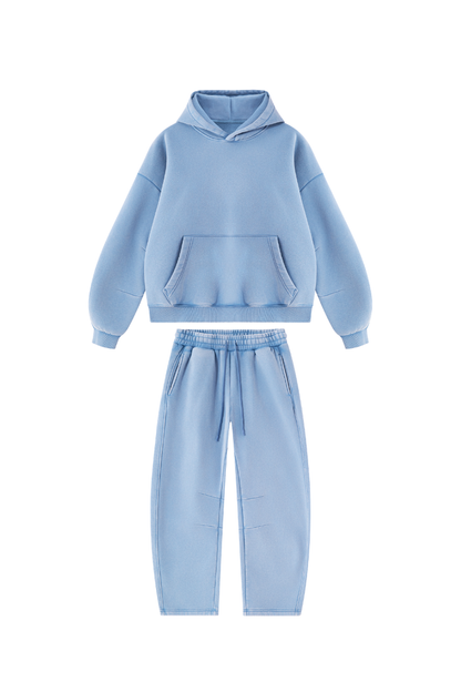 Men Fall Clothing Faded Fleece Hoodie & Wide-Leg Pants Set