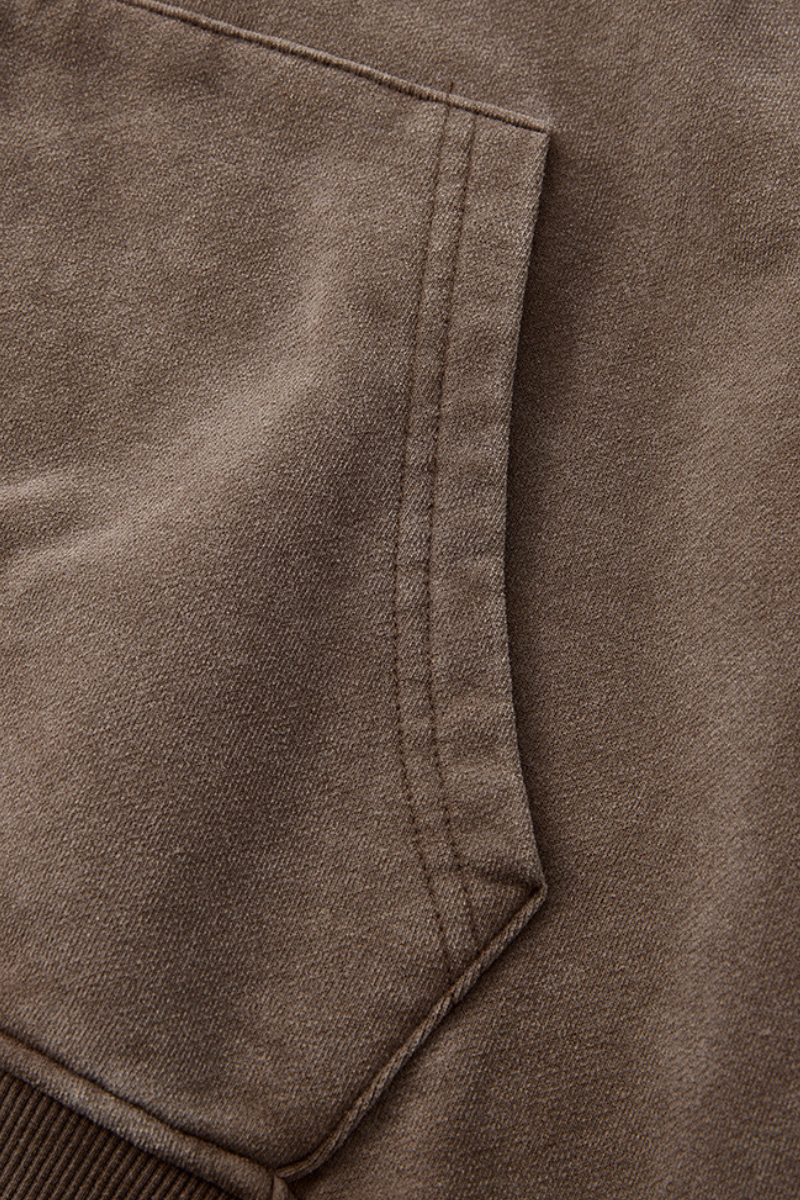 Men Fall Clothing Snow Wash Brushed Fleece Zip Hoodie
