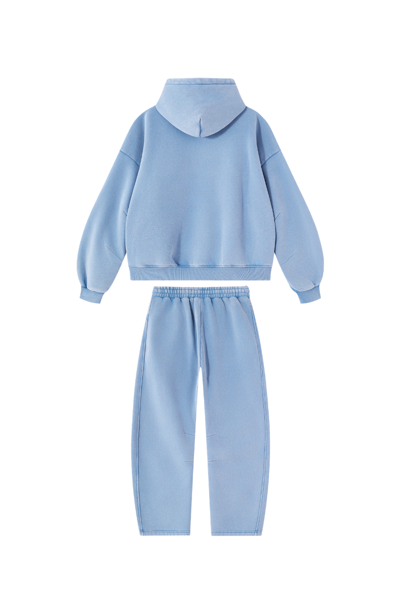 Men Fall Clothing Faded Fleece Hoodie & Wide-Leg Pants Set