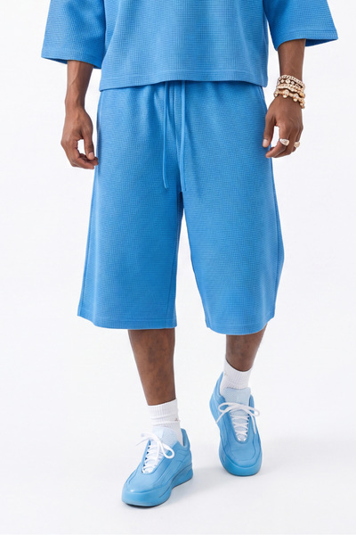 Unisex Summer Waffle Knit Drawstring Knee Length Shorts