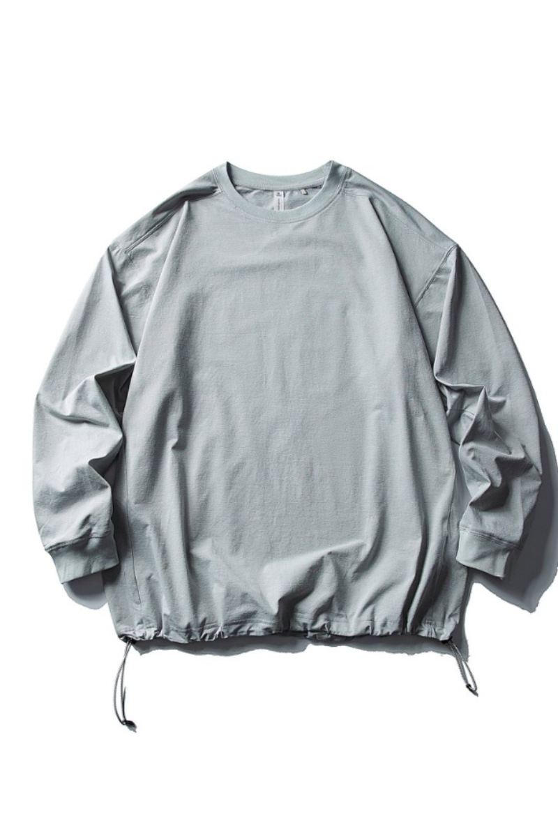 Men's Spring Drawstring-Hem Relaxed Long-Sleeve T-Shirt