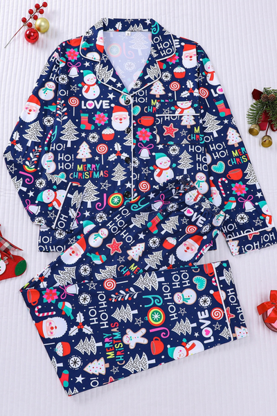 Women's Christmas Pink Striped Open Collar Pajama Set