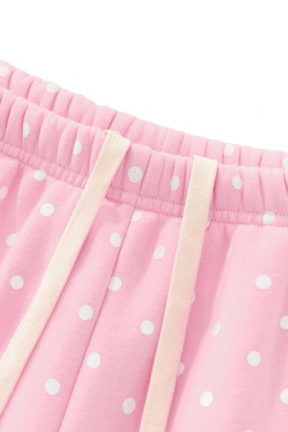 Women All Season Cozy Polka Dot Relaxed 2-Piece Shorts Set