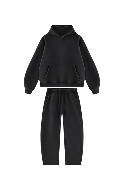 Men Fall Clothing Faded Fleece Hoodie & Wide-Leg Pants Set