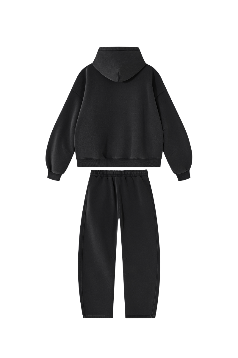 Men Fall Clothing Faded Fleece Hoodie & Wide-Leg Pants Set