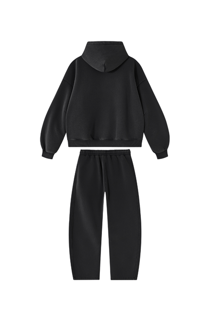 Men Fall Clothing Faded Fleece Hoodie & Wide-Leg Pants Set
