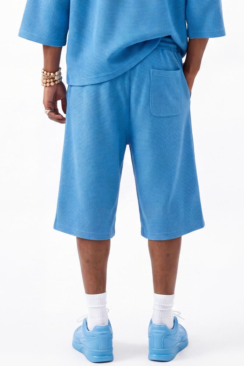Unisex Summer Waffle Knit Drawstring Knee Length Shorts