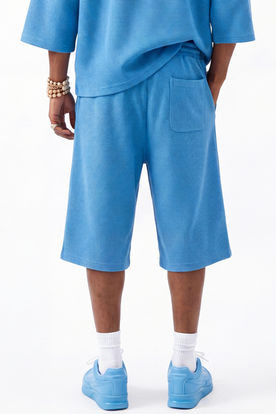 Unisex Summer Waffle Knit Drawstring Knee Length Shorts