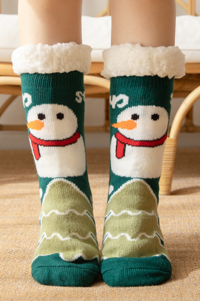 Women Winter Christmas Fleece Cuff Non Slip Slipper Socks