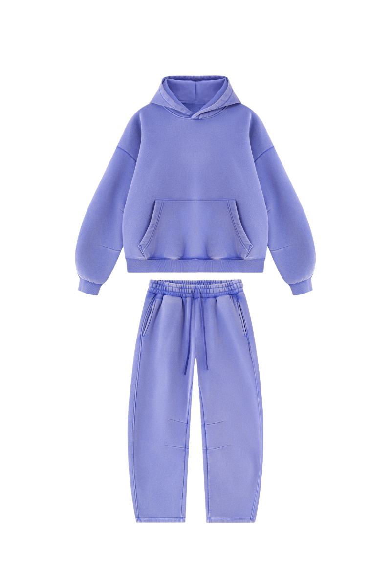 Men Fall Clothing Faded Fleece Hoodie & Wide-Leg Pants Set