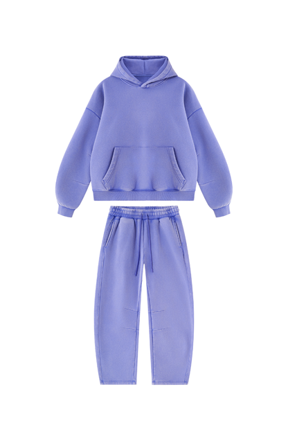 Men Fall Clothing Faded Fleece Hoodie & Wide-Leg Pants Set
