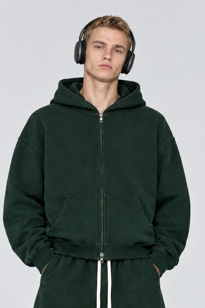 Men Fall Clothing Heavy Terry Double-Zip Pocket Hoodie