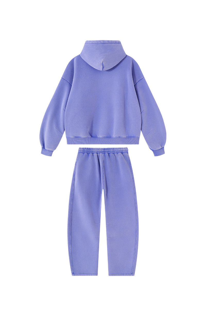 Men Fall Clothing Faded Fleece Hoodie & Wide-Leg Pants Set