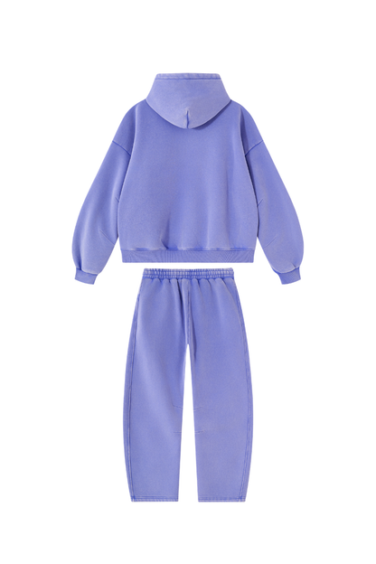 Men Fall Clothing Faded Fleece Hoodie & Wide-Leg Pants Set