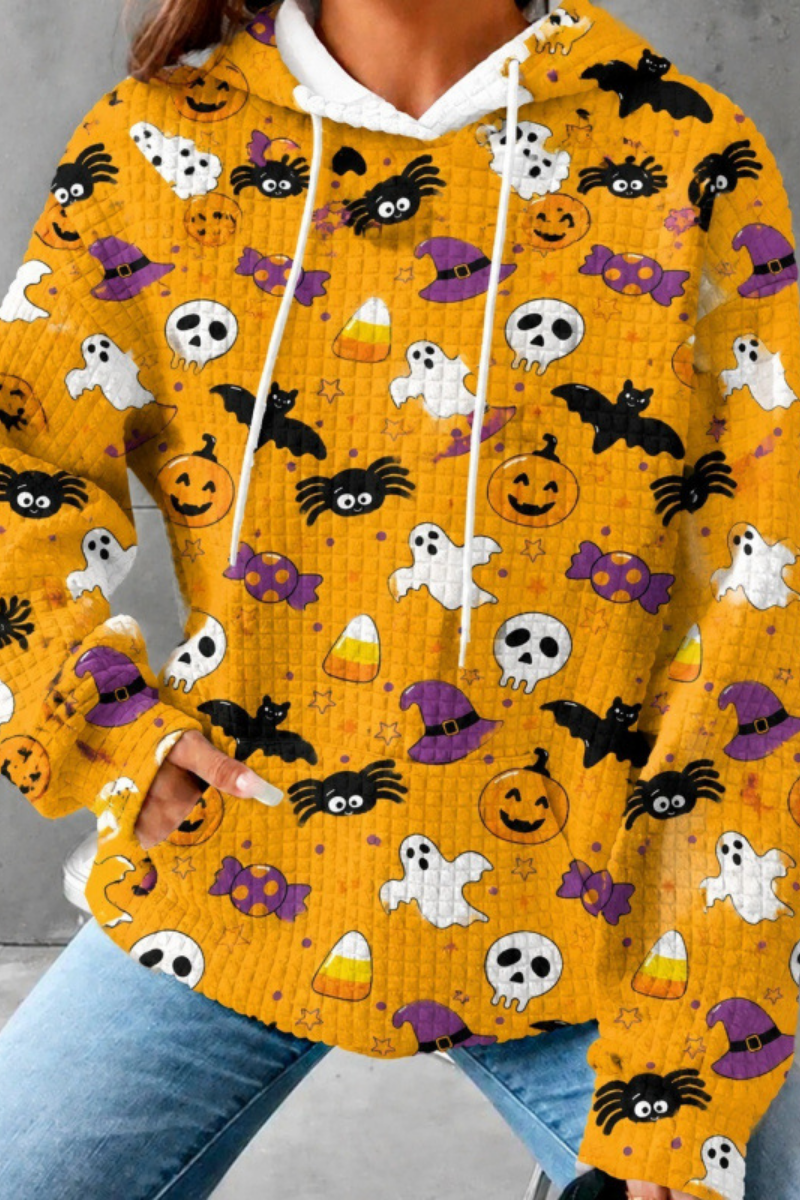 Unisex Fall Clothing Halloween Waffle Knit Graphic Hoodie