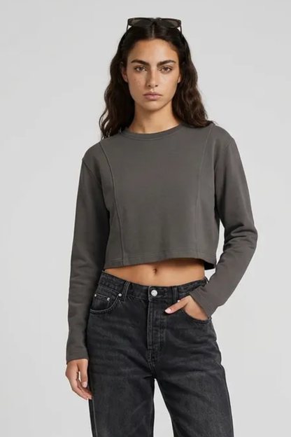 Women's Washed Raw Cut Patchwork Boxy Crewneck Sweatshirt
