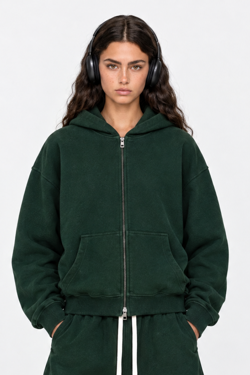 Women Fall Clothing Heavy Terry Double-Zip Pocket Hoodie