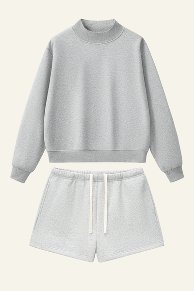 Women's Streetwear Set:Mock Neck Sweatshirt And Shorts