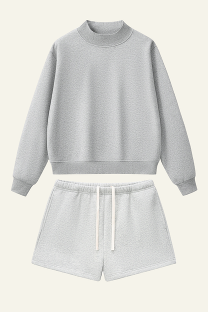 Women's Streetwear Set:Mock Neck Sweatshirt And Shorts