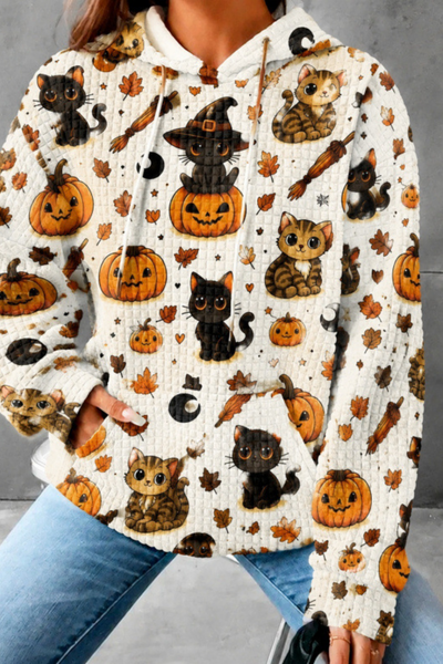 Unisex Fall Clothing Halloween Waffle Knit Graphic Hoodie