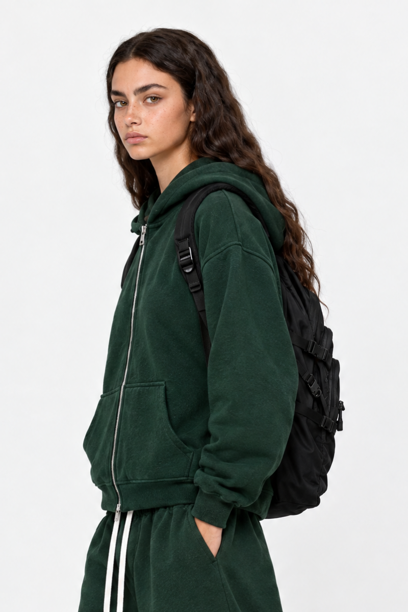 Women Fall Clothing Heavy Terry Double-Zip Pocket Hoodie