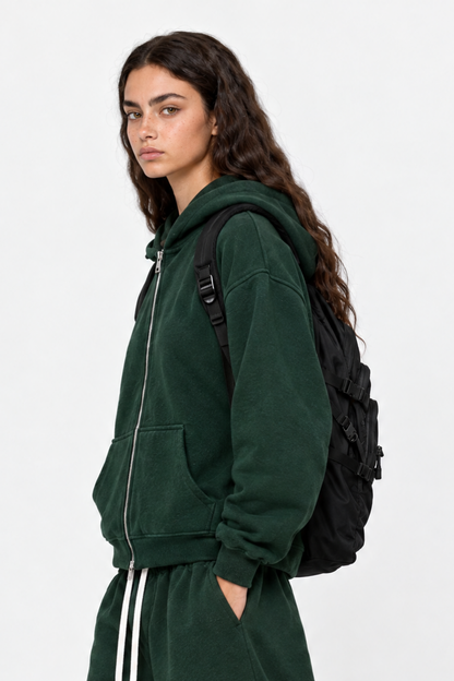 Women Fall Clothing Heavy Terry Double-Zip Pocket Hoodie