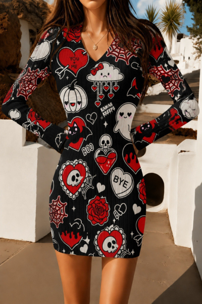 Women Fall Clothing Halloween Pumpkin Ribbed Bodycon Dress