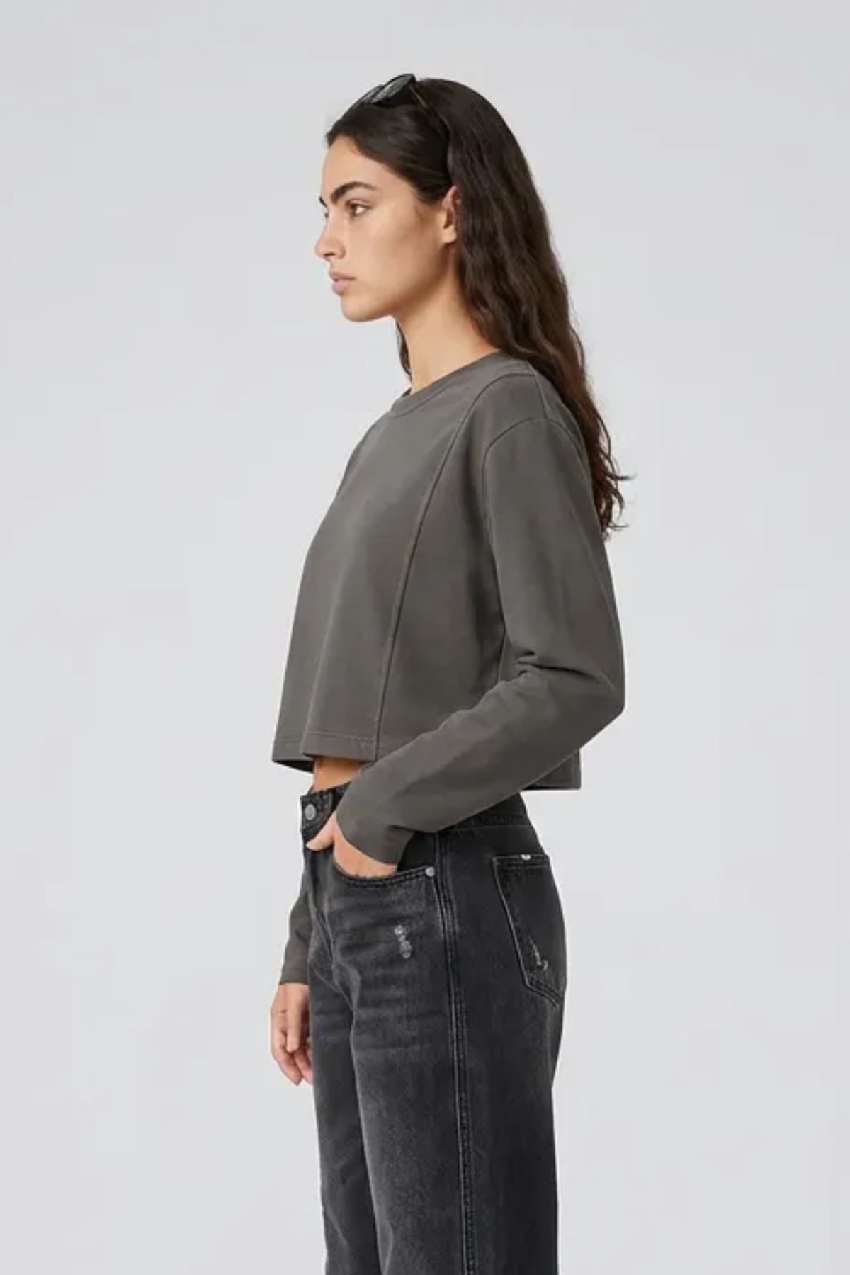 Women's Washed Raw Cut Patchwork Boxy Crewneck Sweatshirt