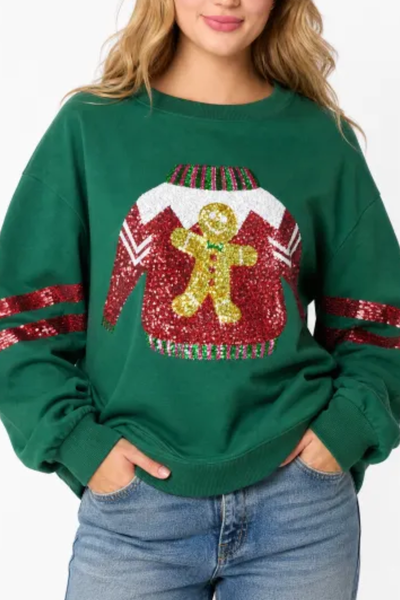 Women Fall Clothing Christmas Sequin Applique Sweatshirt