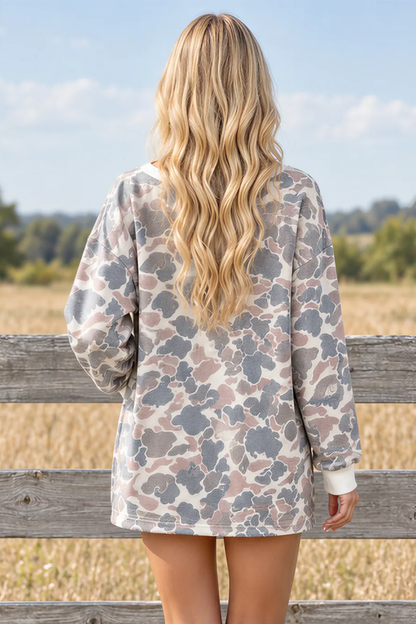 Women's Fall Camo Print Crew Neck Loose Mini Dress