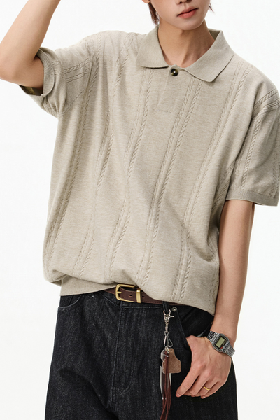 Men's Summer Cable Knit Breathable Old Money Loose Polo