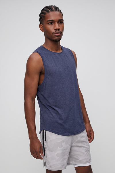 Men's Summer Heather Curved-Hem Breathable Workout Tank Top