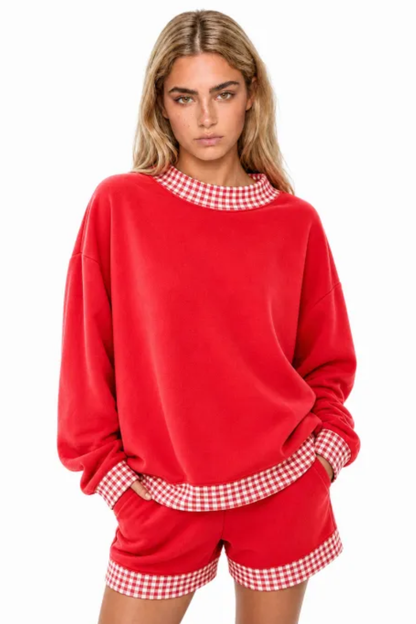 Women Fall Polka Dot Mock Neck Sweatshirt Shorts Set