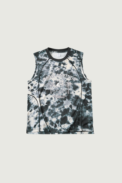Men's Tie Dye Palm Print Mesh Seamless Sleeveless Tee