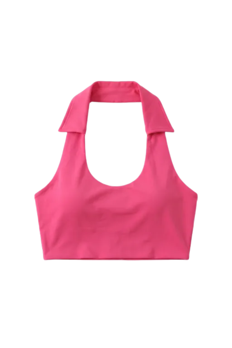 Women's New Lapel Halter Push Up Sports Bra - Padded Backless