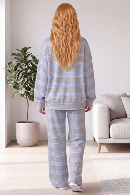 Women All Season Striped Mock Neck Wide Leg Lounge Set