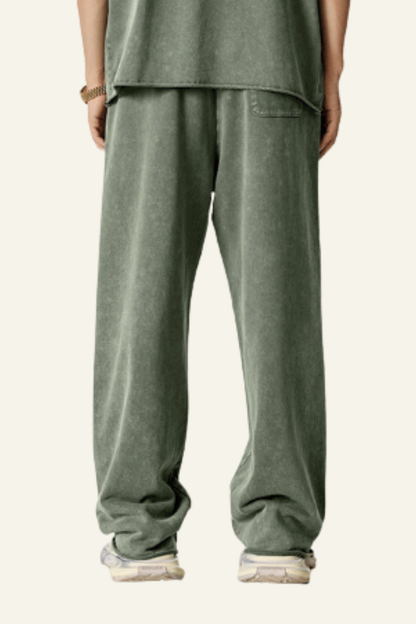 Men's Vintage Washed Frayed Hem Cotton Straight Leg Pants