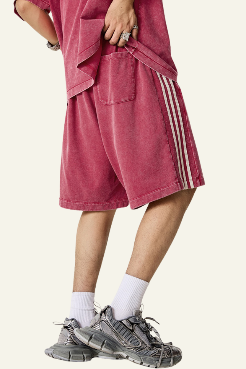 Men's Cotton Streetwear Washed Three side stripes Shorts