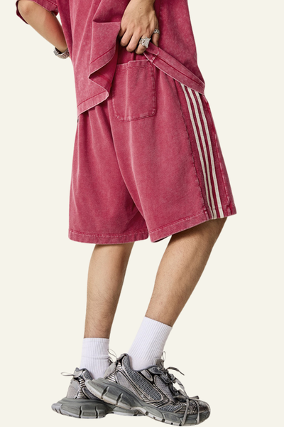Men's Cotton Streetwear Washed Three side stripes Shorts