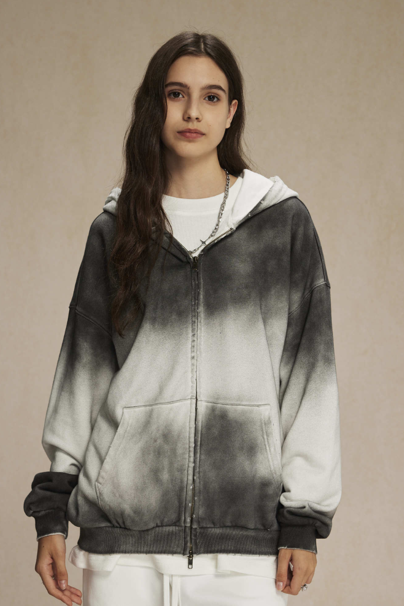 Women's Cotton Gradient-Dyed Vintage  Full-Zip Hooded Jacket