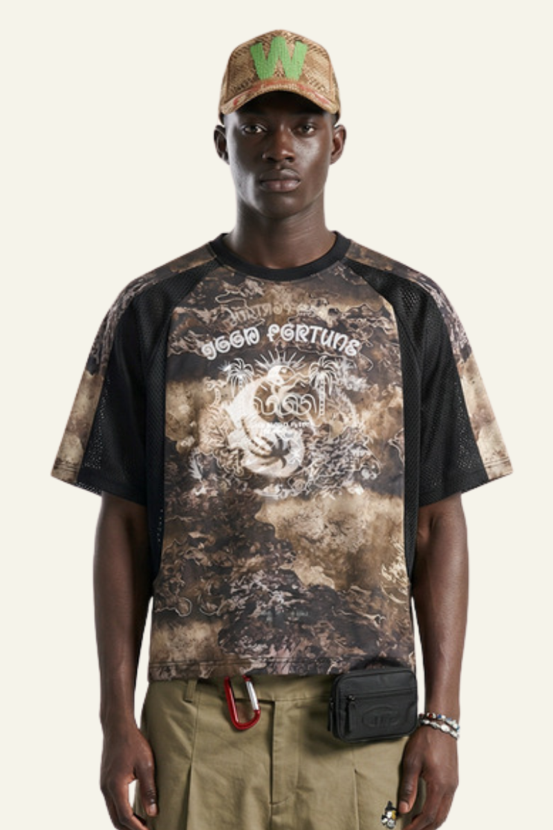 Men's Breathable Side Mesh Panelled Trendy Print T-Shirt