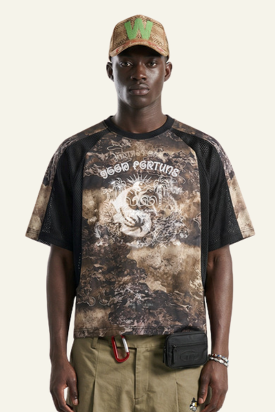 Men's Breathable Side Mesh Panelled Trendy Print T-Shirt