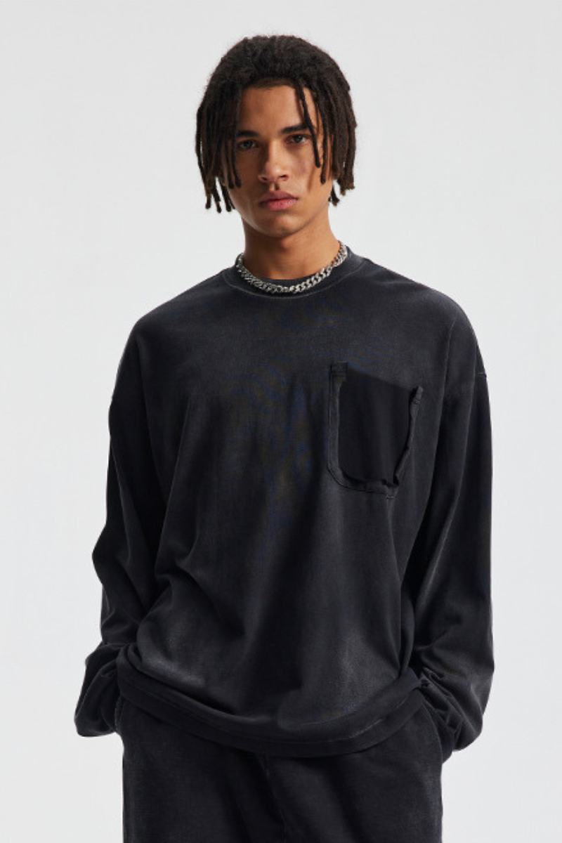 Men's Cotton Gradient Distressed Long Sleeves T-shirt