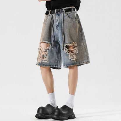 Men's Summer Heavy Ripped Vintage Washed Baggy Denim Shorts