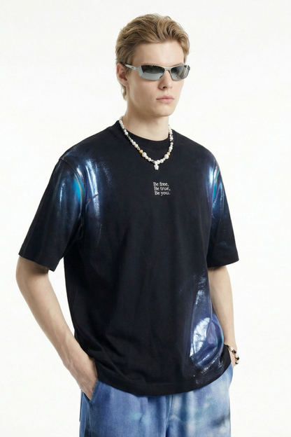 Men's Oversized Solid Cooling Powder Puff Print T-Shirt