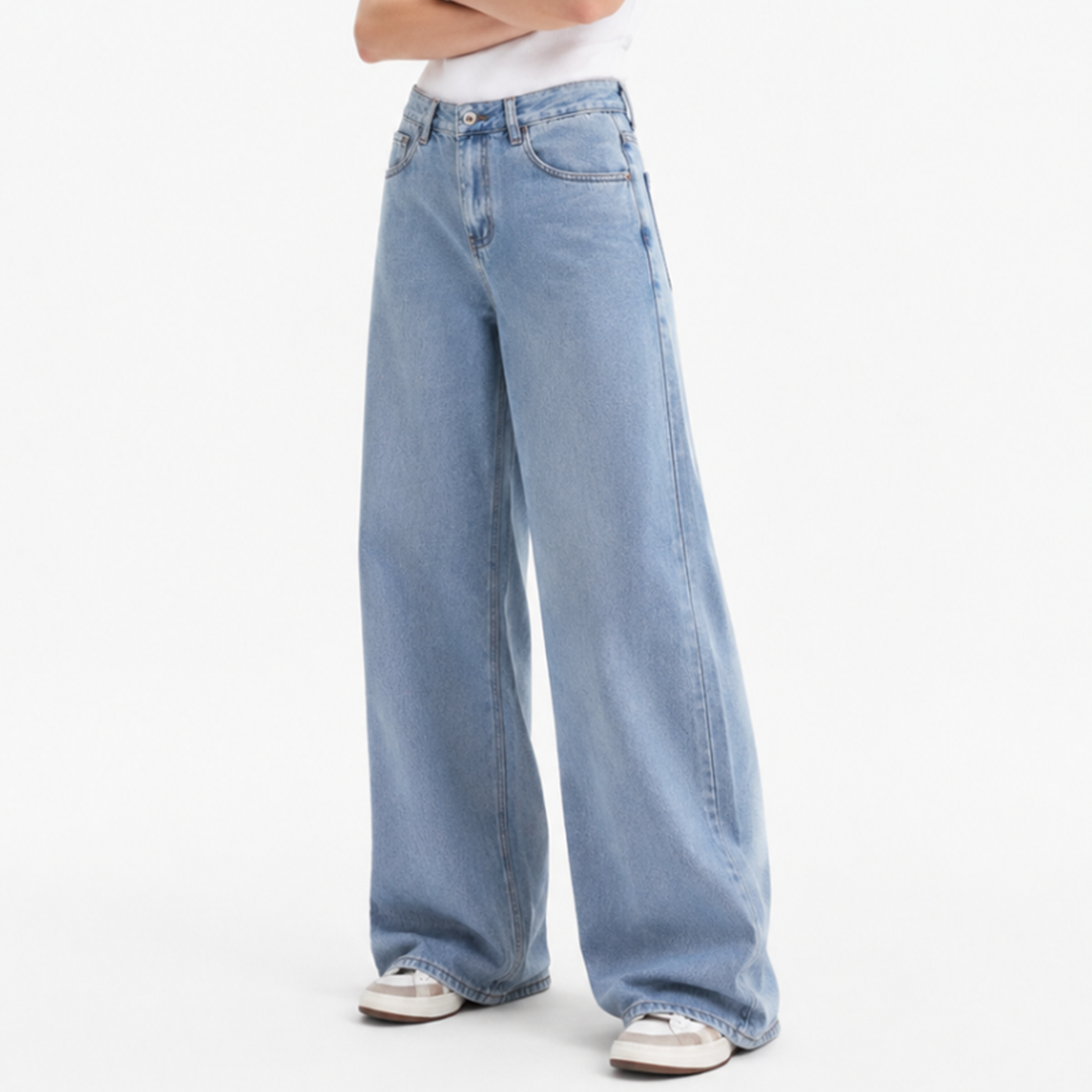 Women's 100% Cotton High Waist Wash Wide Leg Jeans