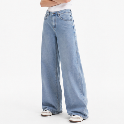 Women's 100% Cotton High Waist Wash Wide Leg Jeans